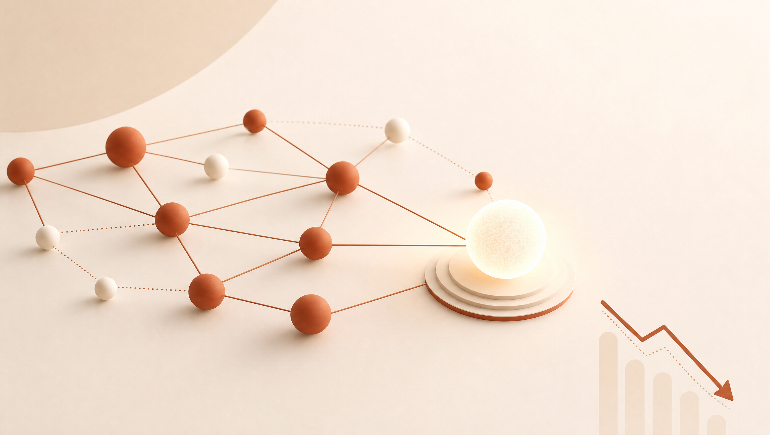 Abstract illustration of a glowing upgraded network node with a cost-arrow motif